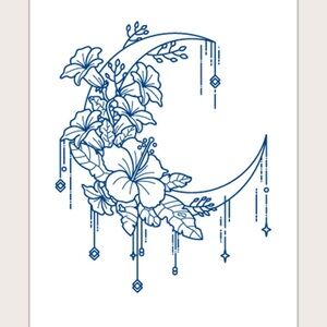 Floral Crescent Moon Art Tattoo